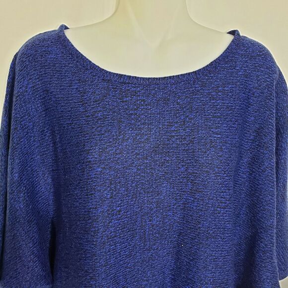 Relativity Womens Sweater Small Fringe Dolman Short Sleeve Blue Black Heathered - Picture 4 of 10